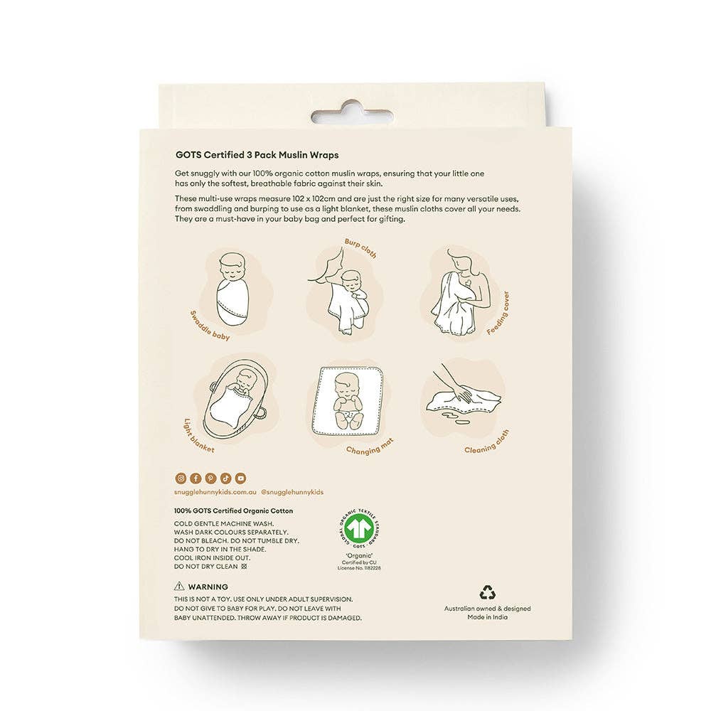Large Organic Muslin Wraps 3 Pack - Diggers/Olive/Bronze