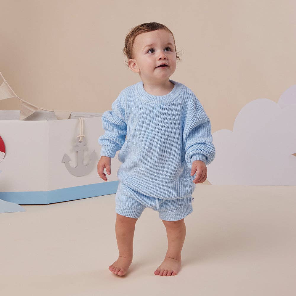 Baby Blue Oversized Cotton Knit Jumper: Size 3-4