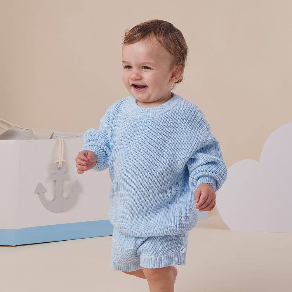 Baby Blue Oversized Cotton Knit Jumper: Size 1-2