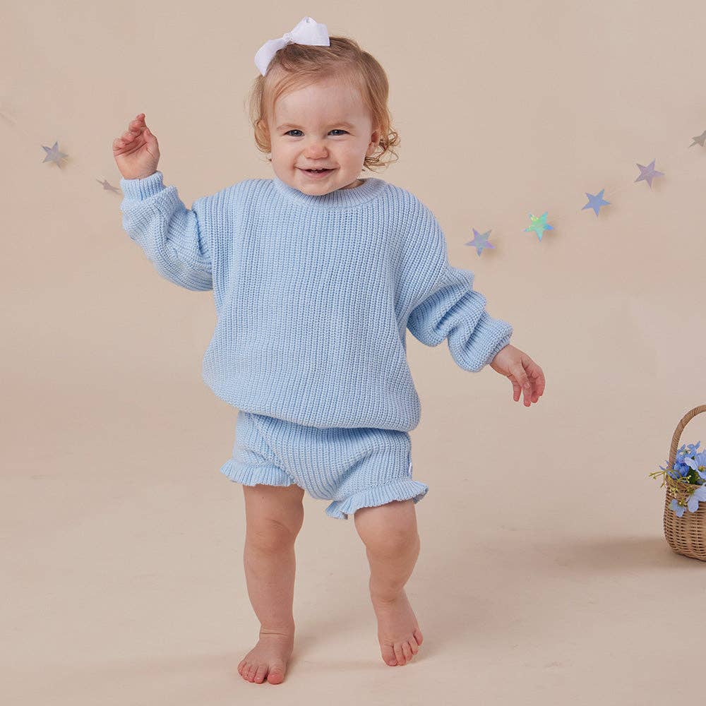 Baby Blue Oversized Cotton Knit Jumper: Size 1-2