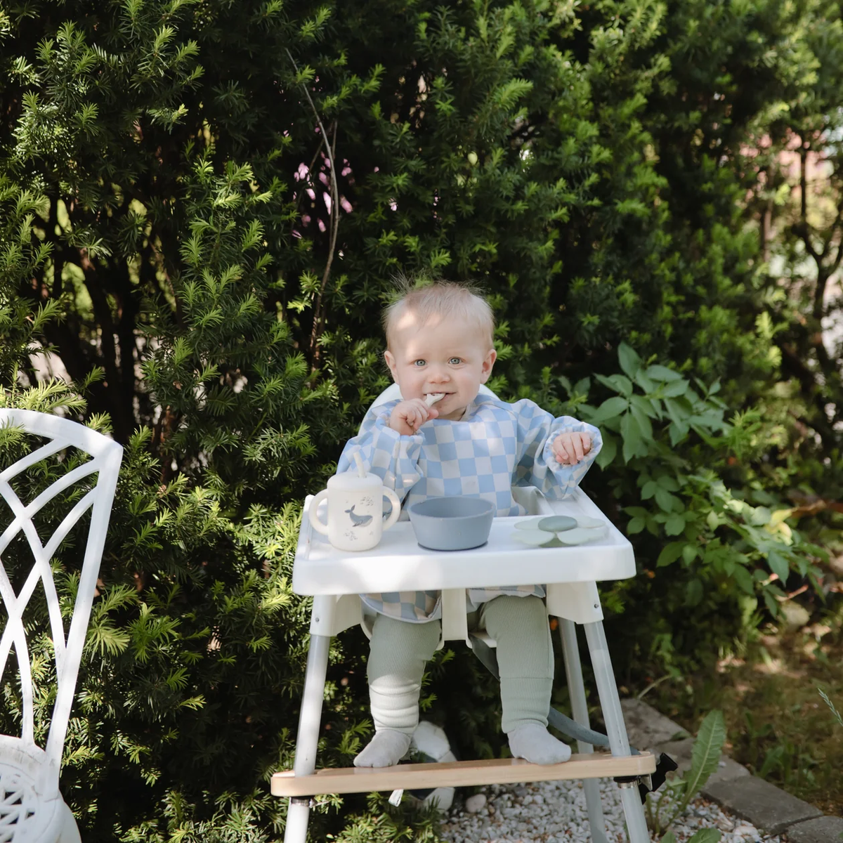 Mushie Long Sleeve Bib - Olive Check