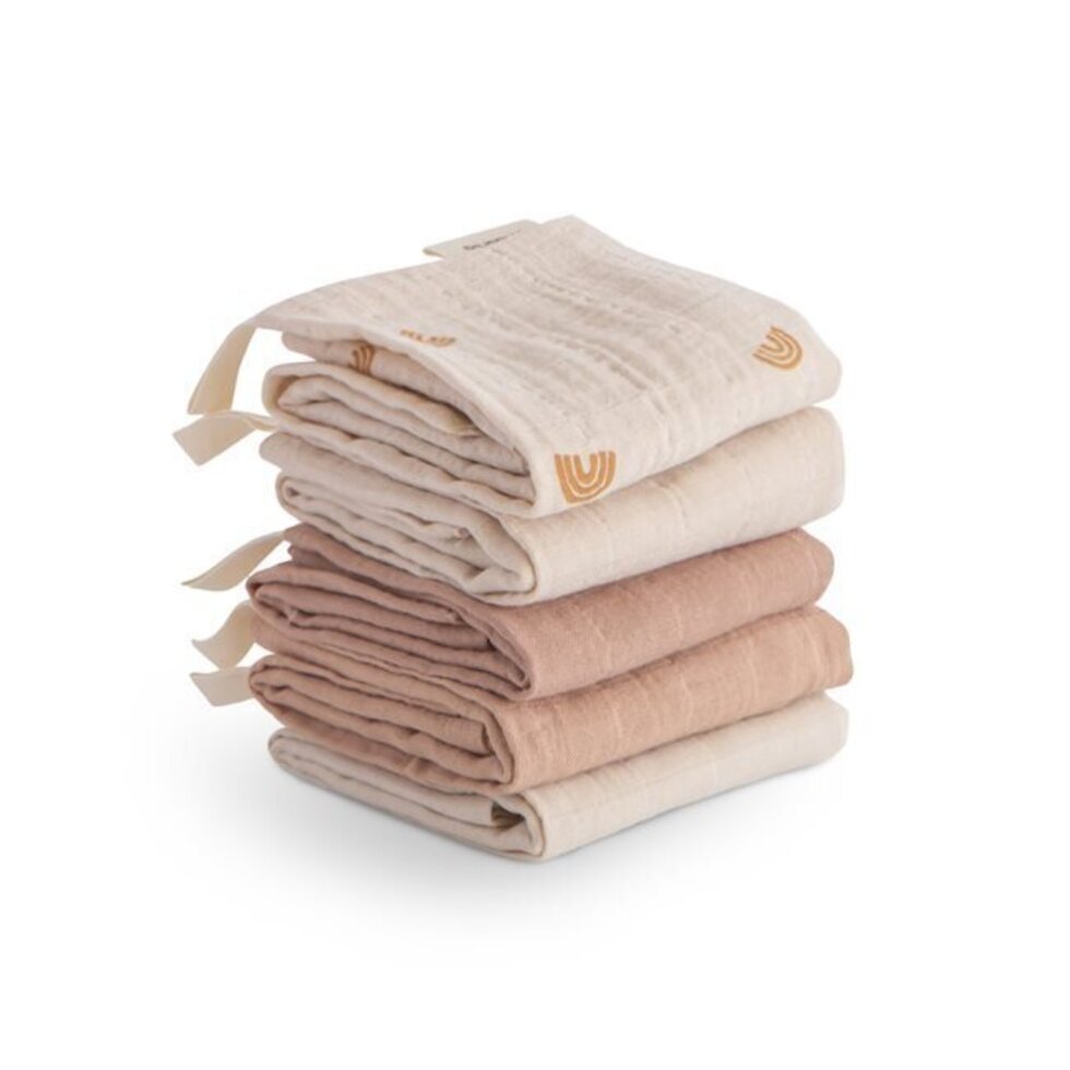 Mushie Muslin Cotton Washcloth 5-Pack - Rainbow Combo