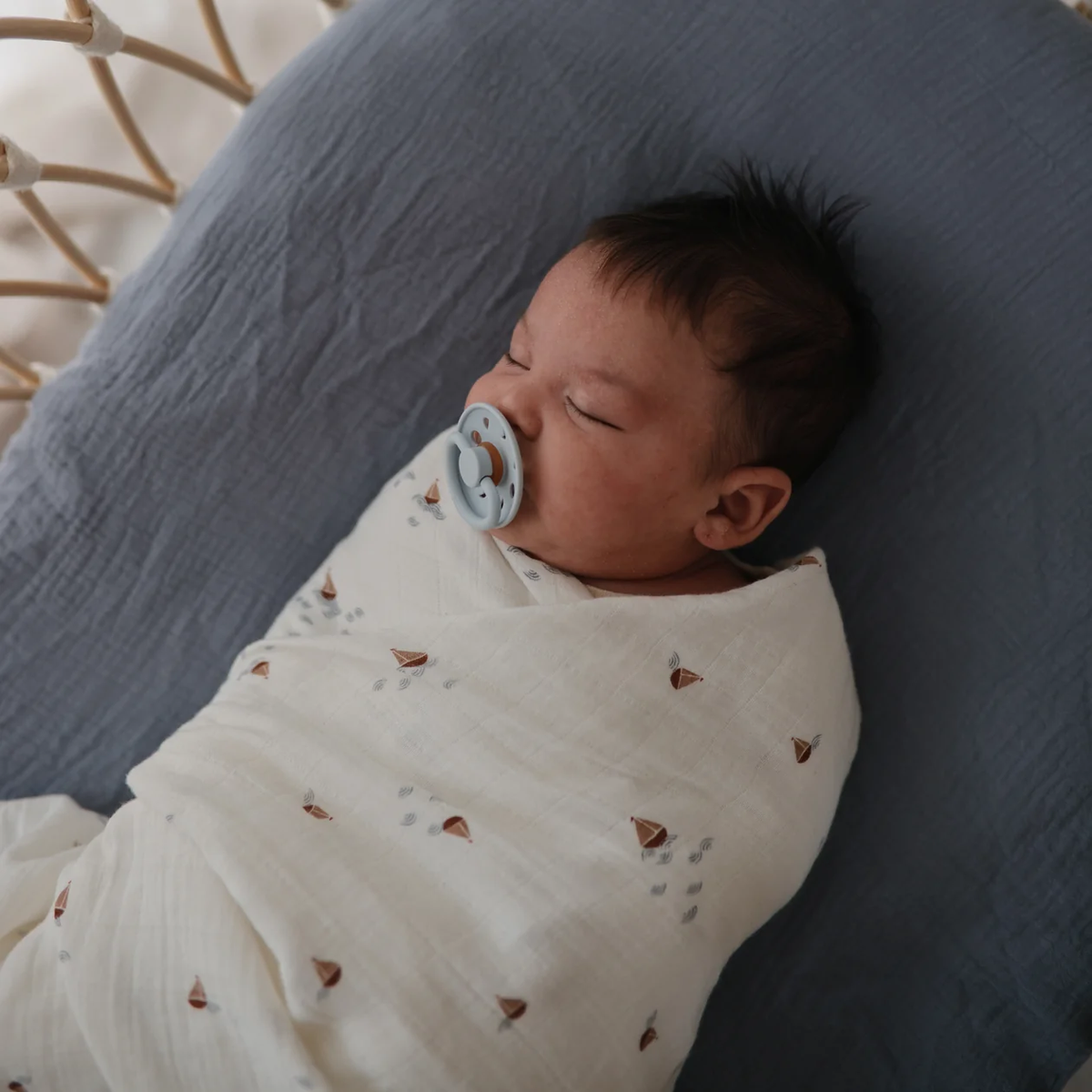 Mushie Organic Cotton Muslin Swaddle Blanket - Boats