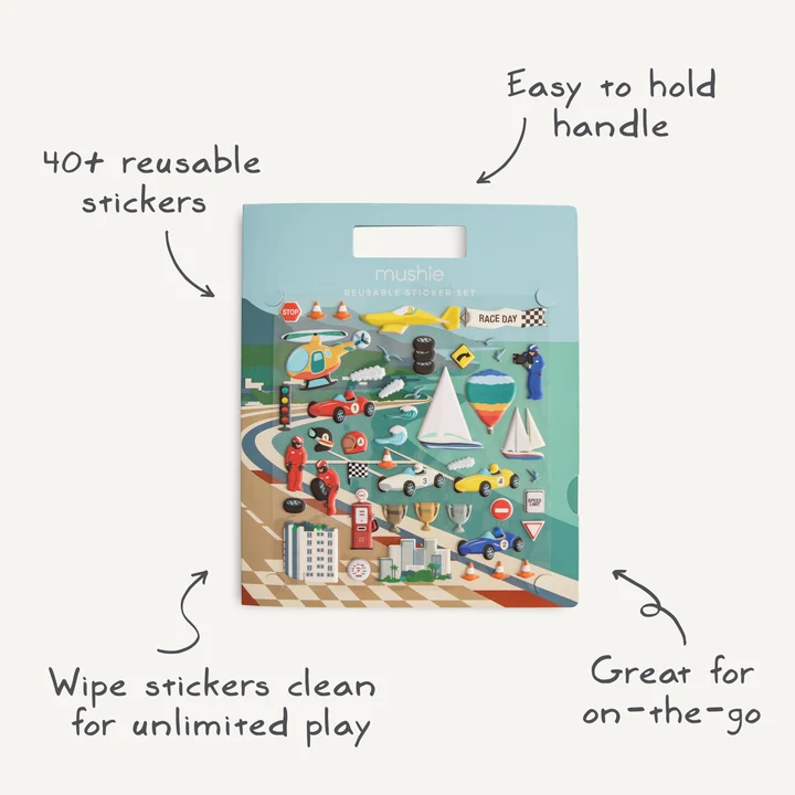 Mushie Reusable Sticker Set - Race Cars