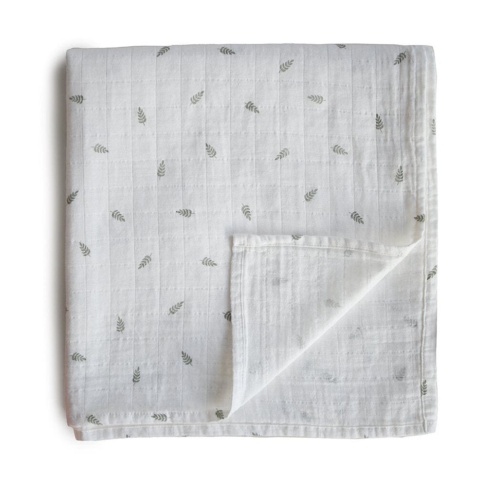 Mushie Organic Cotton Muslin Swaddle Blanket - Leaves