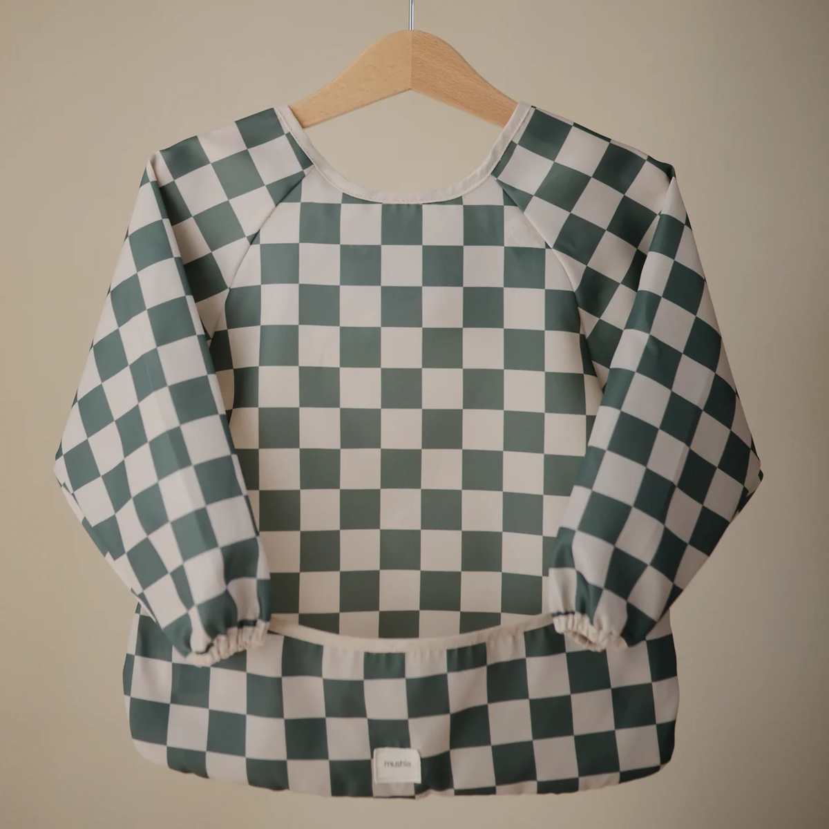 Mushie Long Sleeve Bib - Olive Check