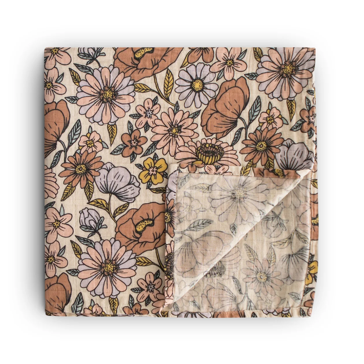Mushie Organic Cotton Muslin Swaddle - Retro Flowers