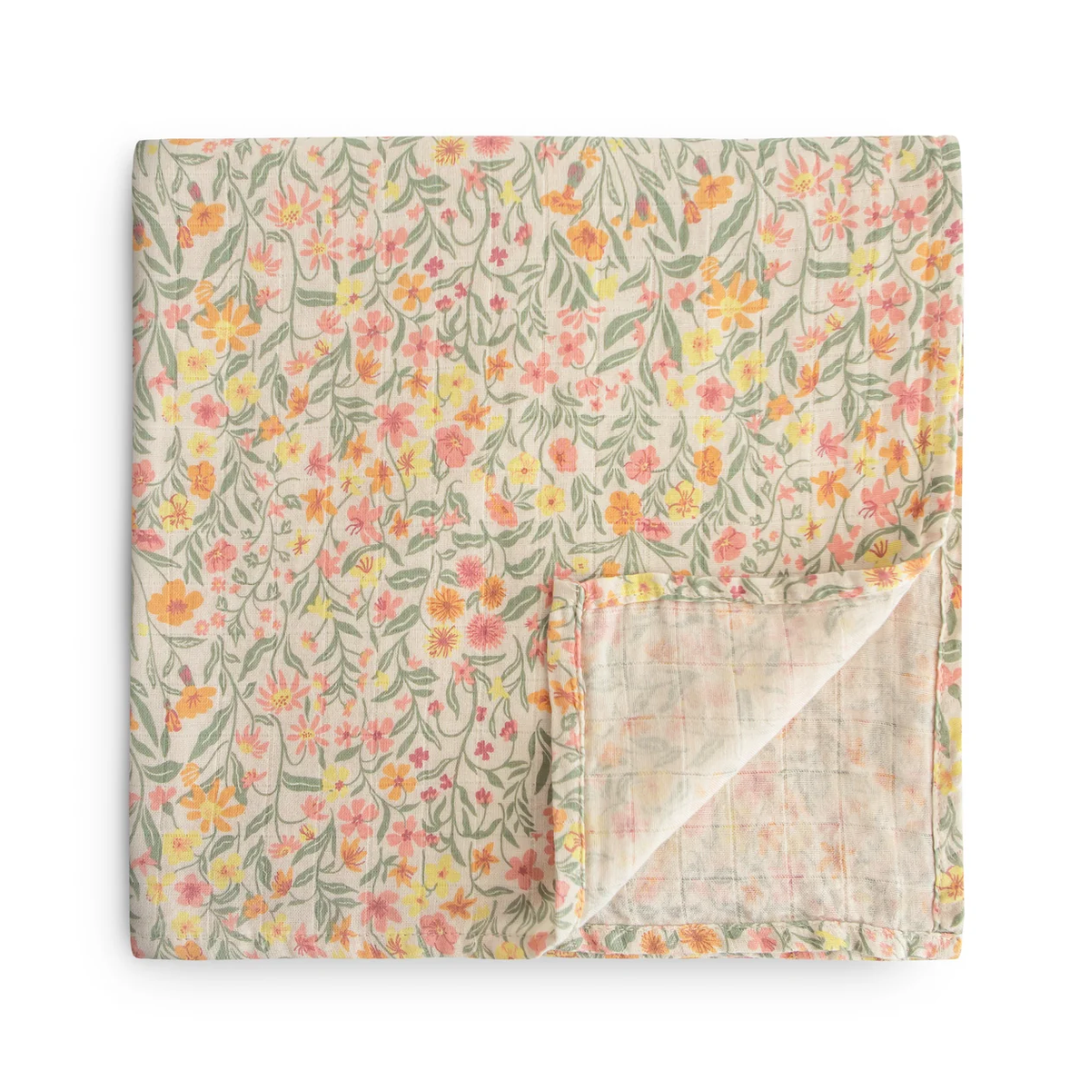 Mushie Organic Cotton Muslin Swaddle Blanket - Pastel Blooms